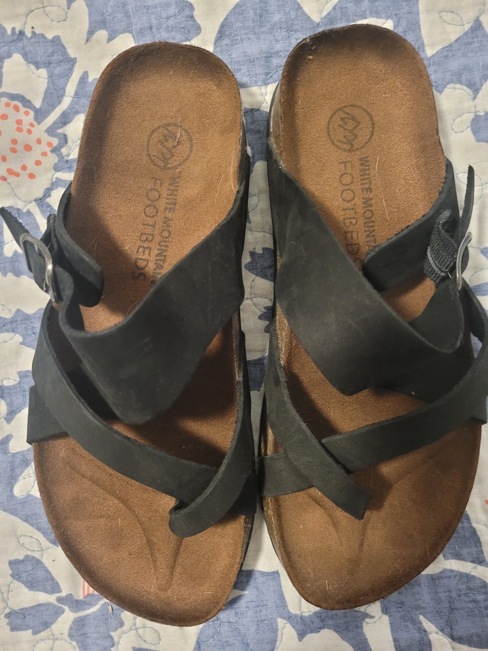 White Mountain Black Crisscross Footbed Sandals